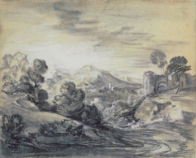 Wooded Landscape with Castle by Thomas Gainsborough